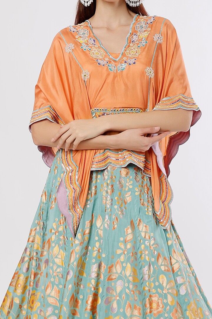 Mint Hand Embroidered & Printed Wedding Lehenga Set by I AM DESIGN at Pernia's Pop Up Shop