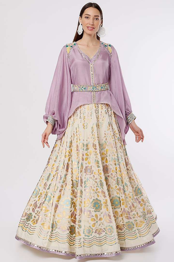 Ivory Hand Embroidered & Printed Wedding Lehenga Set by I AM DESIGN at Pernia's Pop Up Shop