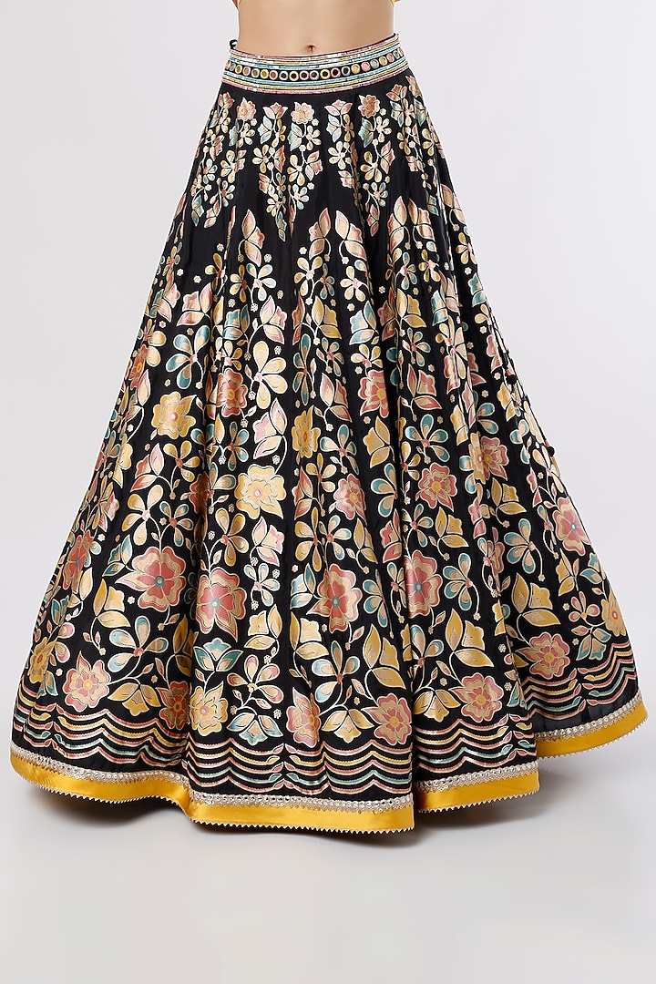 Black Hand Embroidered & Printed Wedding Lehenga Set by I AM DESIGN at Pernia's Pop Up Shop