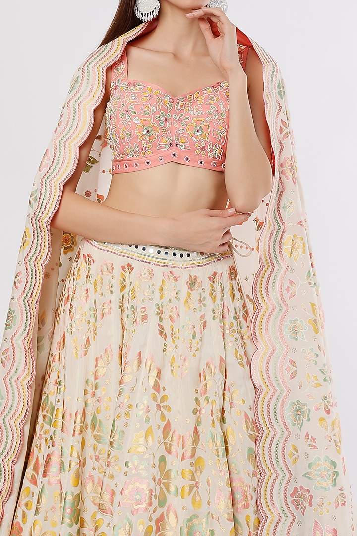 Ivory Hand Embroidered & Printed Wedding Lehenga Set by I AM DESIGN at Pernia's Pop Up Shop