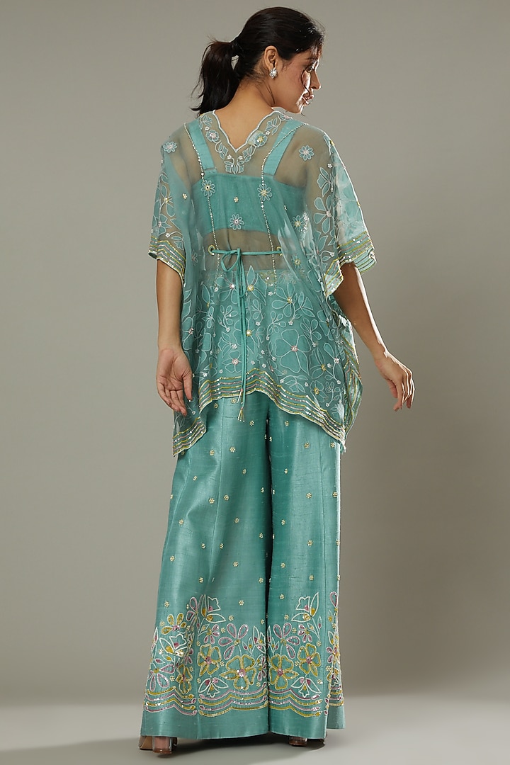 Peppermint Candy Raw Silk Hand Palazzo Pant Set by I AM DESIGN at Pernia's Pop Up Shop