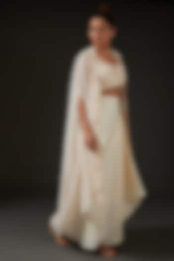 Ivory Armani Silk Satin Draped Skirt Set by I AM DESIGN at Pernia's Pop Up Shop