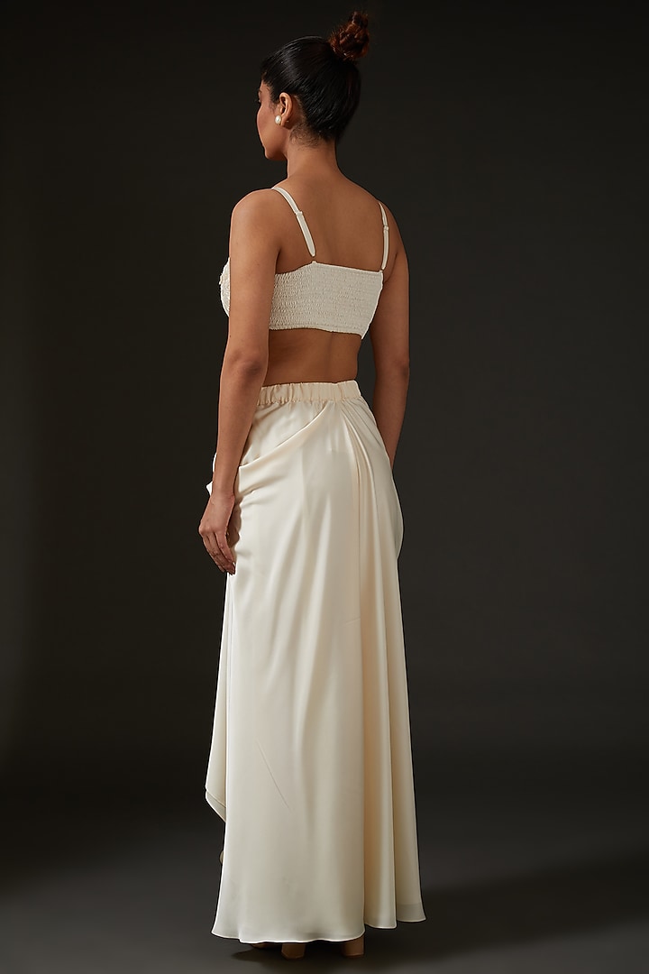 Ivory Armani Silk Satin Draped Skirt Set by I AM DESIGN at Pernia's Pop Up Shop