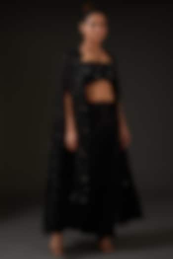 Black Armani Silk Satin Draped Skirt Set by I AM DESIGN at Pernia's Pop Up Shop