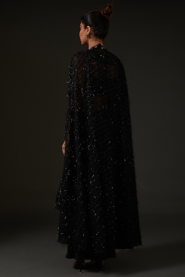 Black Armani Silk Satin Draped Skirt Set by I AM DESIGN at Pernia's Pop Up Shop