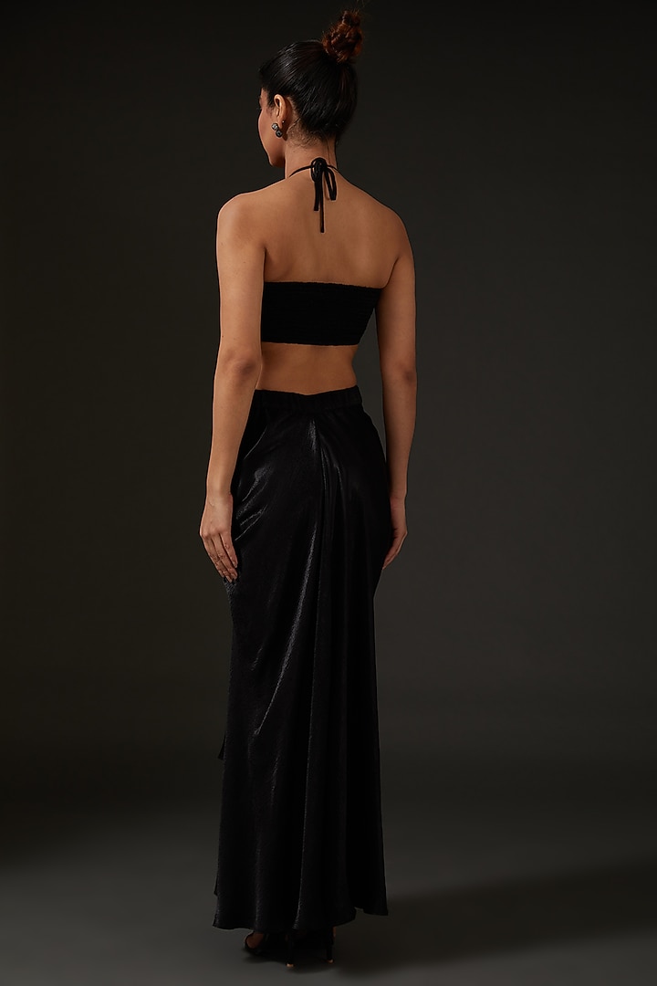 Black Armani Silk Satin Draped Skirt Set by I AM DESIGN at Pernia's Pop Up Shop