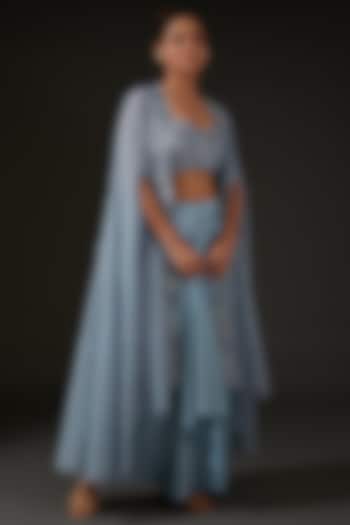 Blue Armani Silk Satin Draped Skirt Set by I AM DESIGN at Pernia's Pop Up Shop