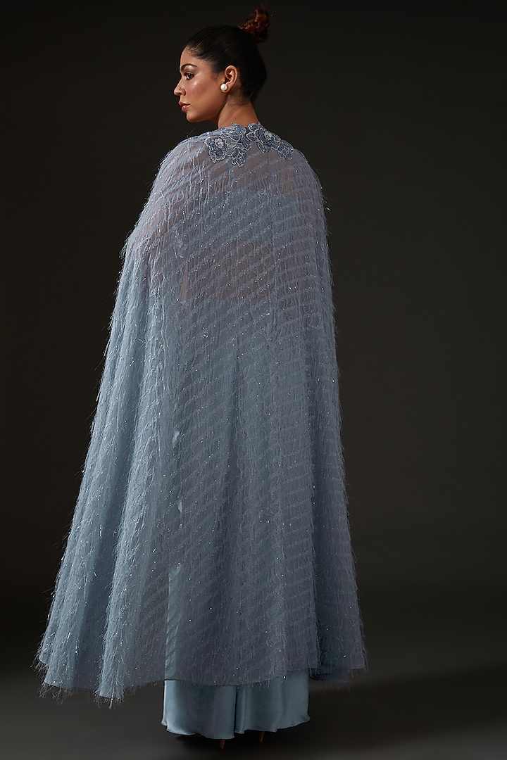 Blue Armani Silk Satin Draped Skirt Set by I AM DESIGN at Pernia's Pop Up Shop