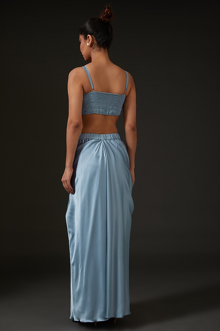 Blue Armani Silk Satin Draped Skirt Set by I AM DESIGN at Pernia's Pop Up Shop