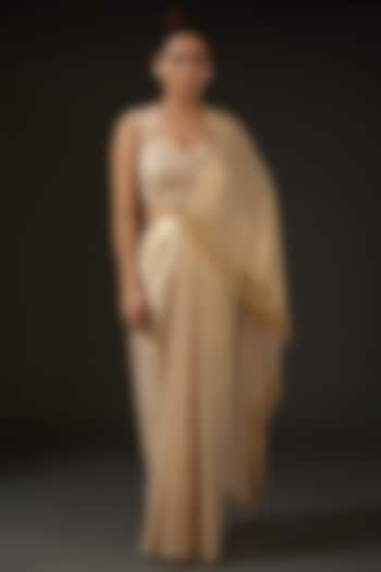 Gold Silk Draped Wedding Saree Set by I AM DESIGN at Pernia's Pop Up Shop