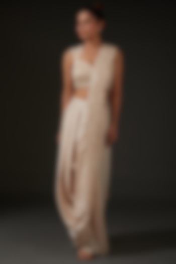 Gold Silk Draped Wedding Saree Set by I AM DESIGN at Pernia's Pop Up Shop