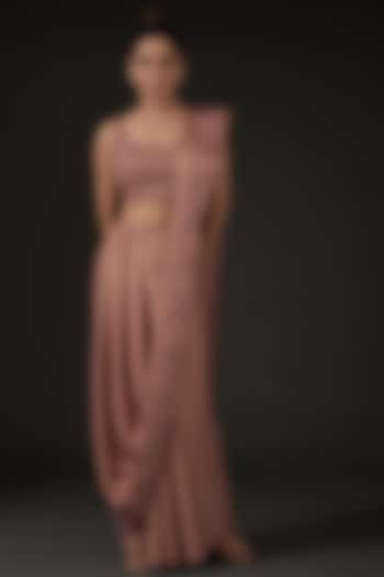 Peach Silk Draped Wedding Saree Set by I AM DESIGN at Pernia's Pop Up Shop