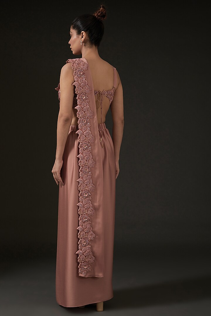 Peach Silk Draped Wedding Saree Set by I AM DESIGN at Pernia's Pop Up Shop