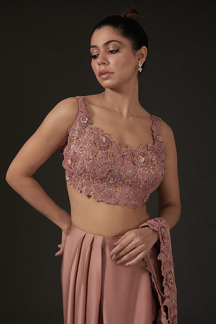 Peach Silk Draped Wedding Saree Set by I AM DESIGN at Pernia's Pop Up Shop