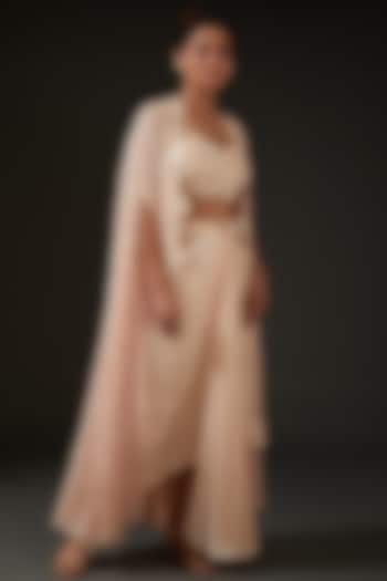 Nude Armani Silk Satin Draped Skirt Set by I AM DESIGN at Pernia's Pop Up Shop