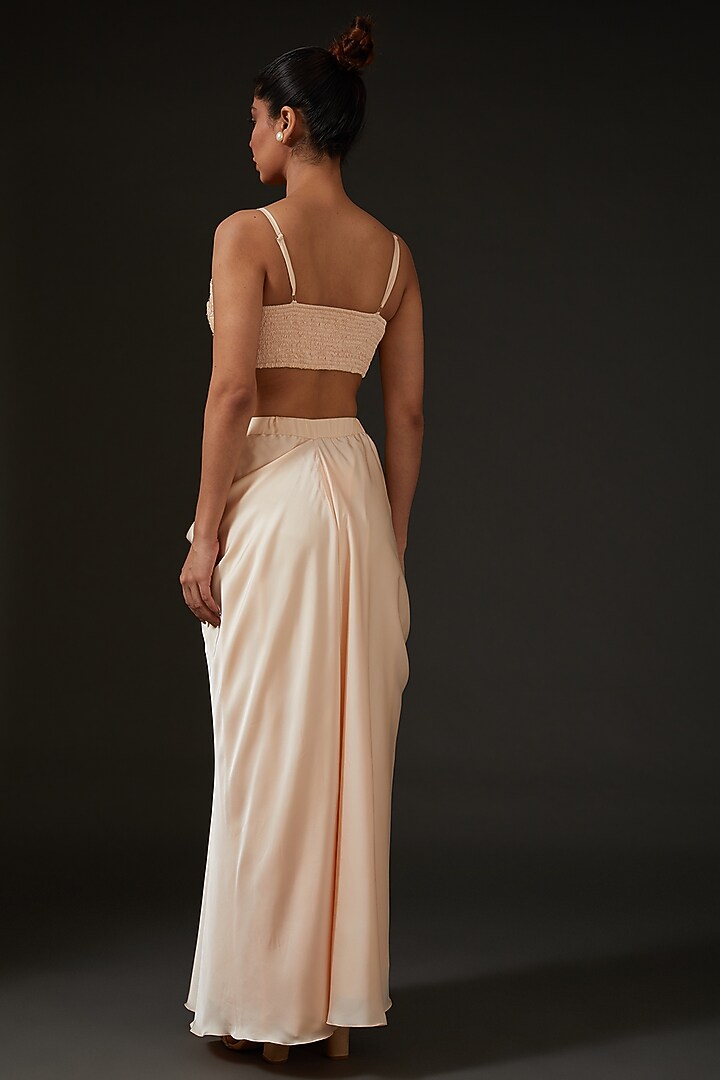 Nude Armani Silk Satin Draped Skirt Set by I AM DESIGN at Pernia's Pop Up Shop