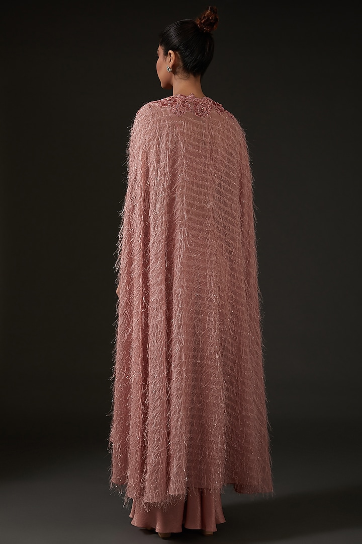 Peachy Pink Armani Silk Satin Draped Skirt Set by I AM DESIGN at Pernia's Pop Up Shop