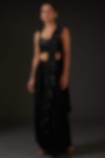 Black Silk Draped Wedding Saree Set by I AM DESIGN at Pernia's Pop Up Shop