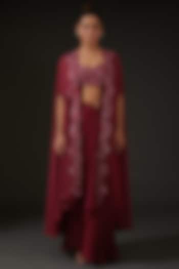 Maroon Silk Draped Skirt Set by I AM DESIGN at Pernia's Pop Up Shop
