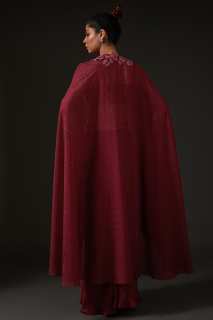 Maroon Silk Draped Skirt Set by I AM DESIGN at Pernia's Pop Up Shop