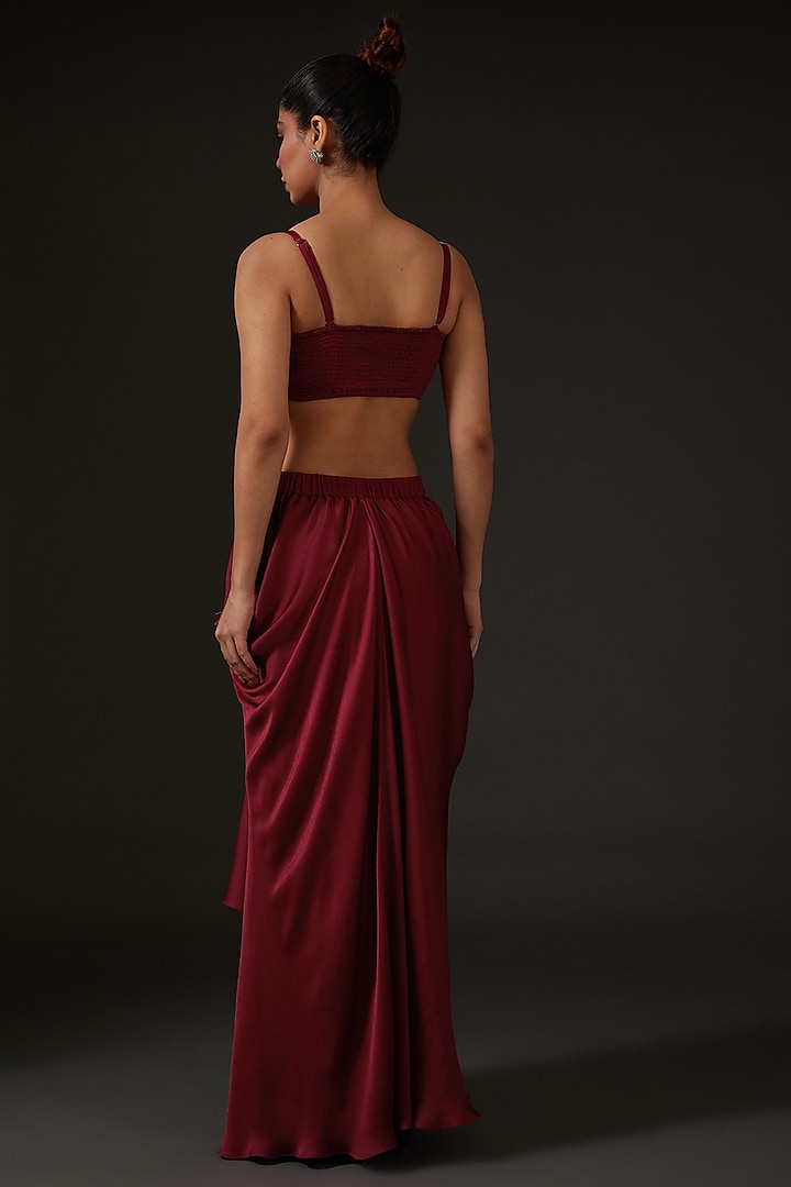 Maroon Silk Draped Skirt Set by I AM DESIGN at Pernia's Pop Up Shop