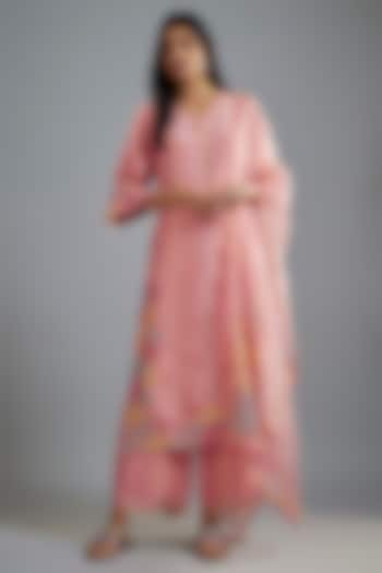 Pink Silk Floral Cutwork Embroidered Kurta Set by I AM DESIGN at Pernia's Pop Up Shop