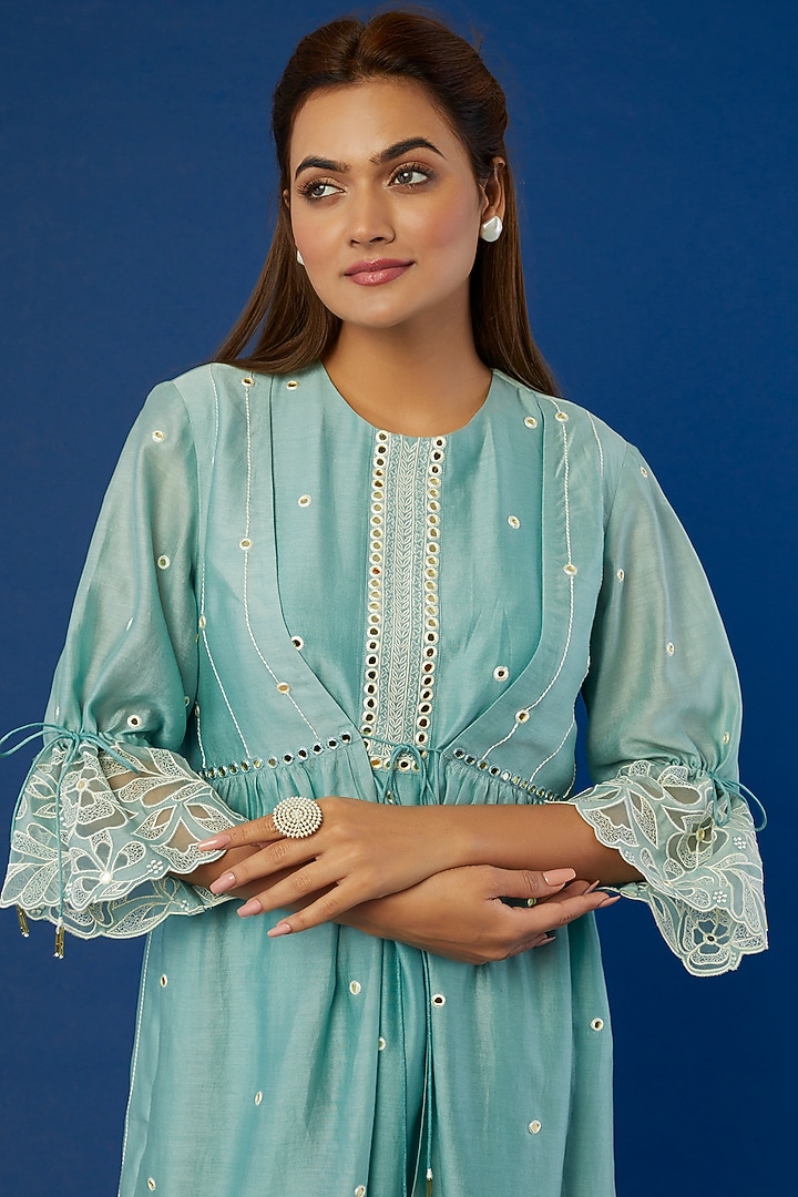 Peppermint Embroidered Jacket Kurta Set by I Am Design at Pernia's Pop Up Shop