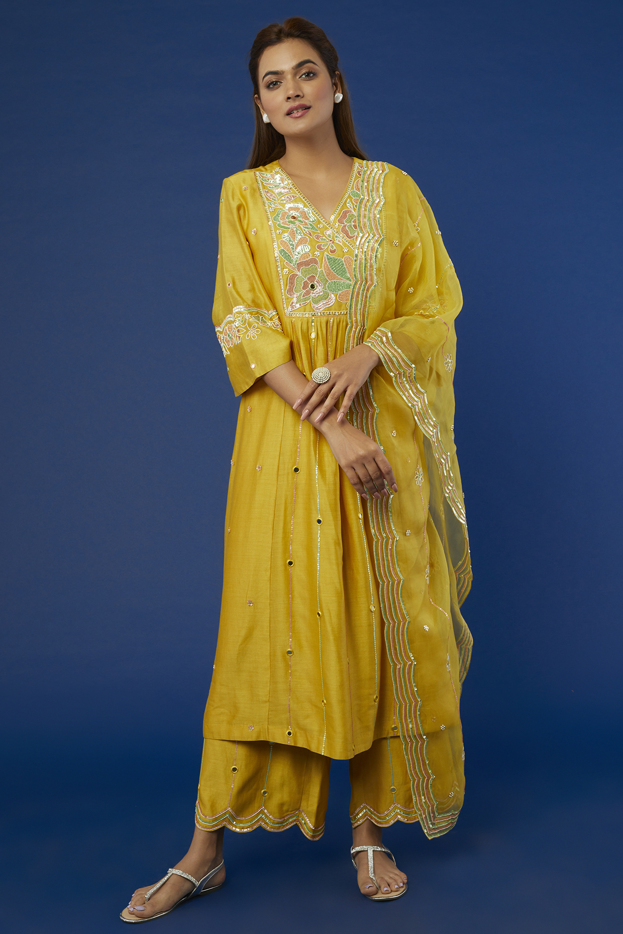 Mustard Embroidered Kurta Set by I Am Design at Pernia's Pop Up Shop