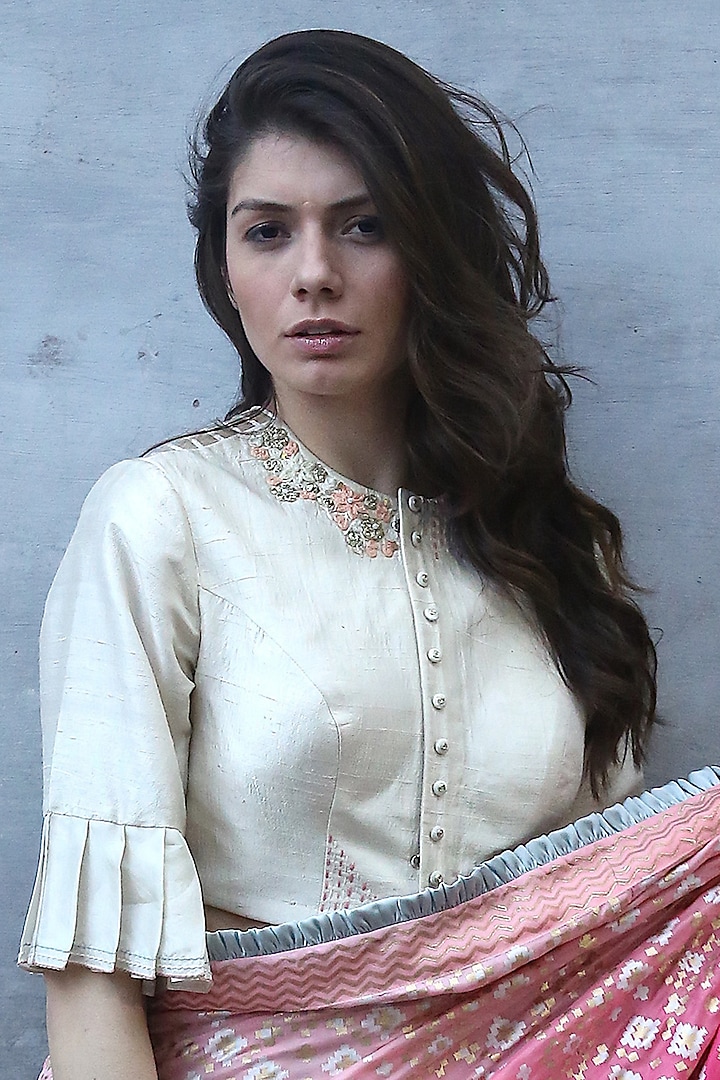 Ivory Silk Embroidered Blouse by I Am Design at Pernia's Pop Up Shop