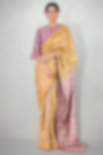 Mauve & Mustard Silk Tie-Dye & Ikat Printed Saree by I Am Design at Pernia's Pop Up Shop