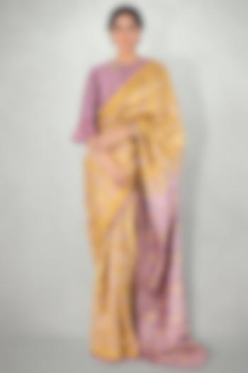 Mauve & Mustard Silk Tie-Dye & Ikat Printed Saree by I Am Design
