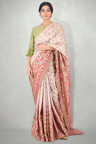 Lilac Pink Silk Tie-Dye & Ikat Printed Saree by I Am Design