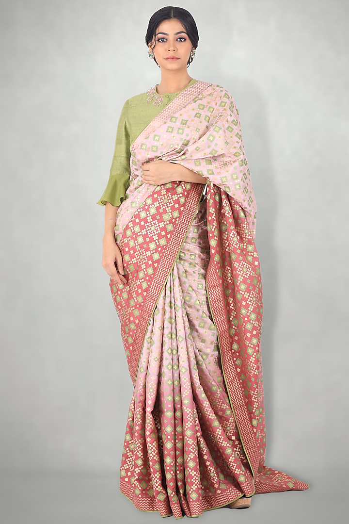 Lilac Pink Silk Ikat Printed Saree by I Am Design