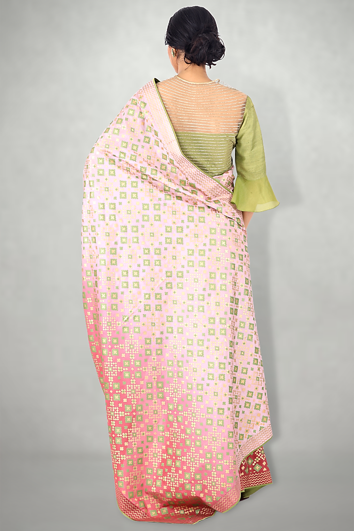 Lilac Pink Silk Ikat Printed Party Wear Saree by I Am Design at Pernia's Pop Up Shop