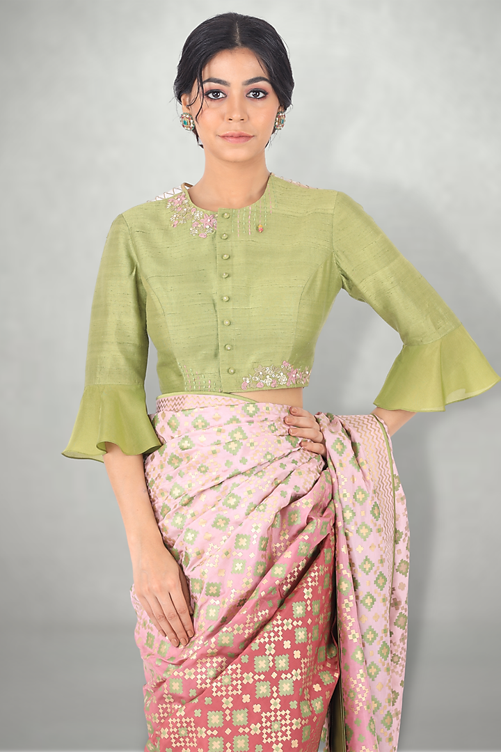 Lilac Pink Silk Ikat Printed Party Wear Saree by I Am Design at Pernia's Pop Up Shop