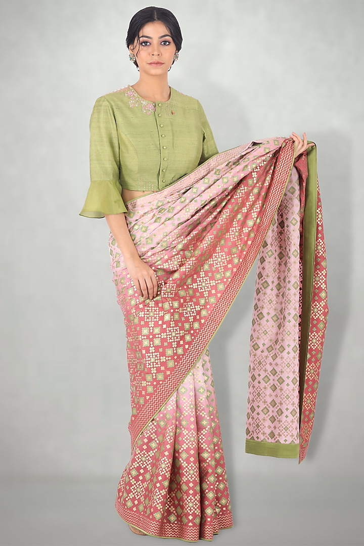 Lilac Pink Silk Ikat Printed Party Wear Saree by I Am Design at Pernia's Pop Up Shop