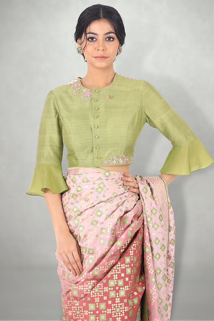 Olive Green Embroidered Blouse by I Am Design at Pernia's Pop Up Shop