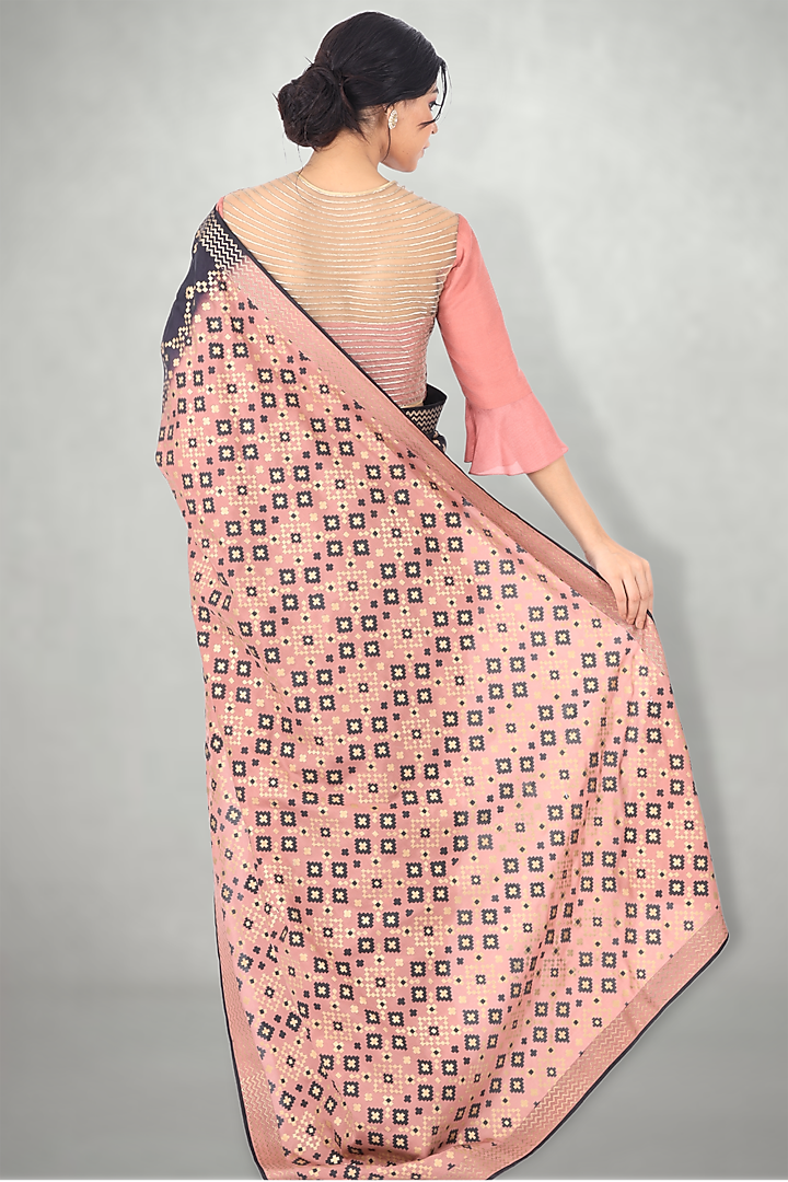 Black & Pink Silk Ikat Printed Saree by I Am Design at Pernia's Pop Up Shop