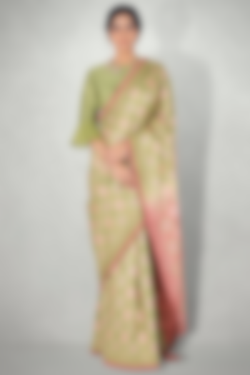 Green & Pink Silk Ikat Printed Saree by I Am Design