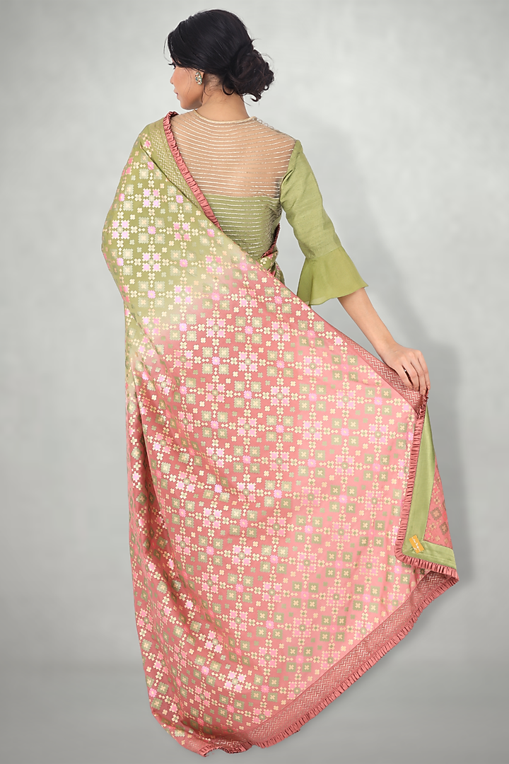 Green & Pink Silk Ikat Printed Party Wear Saree by I Am Design at Pernia's Pop Up Shop