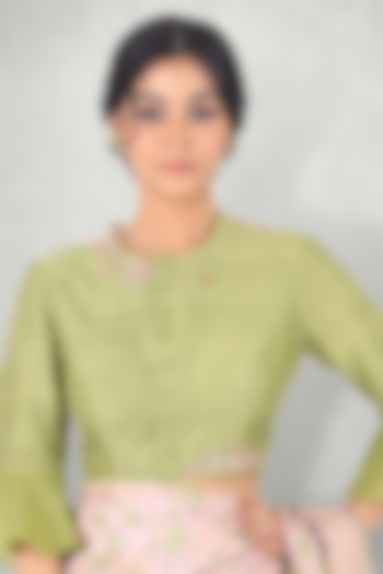 Olive Green Embroidered Blouse by I Am Design