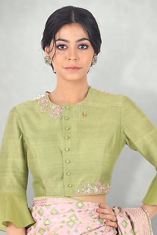 Olive Green Embroidered Blouse by I Am Design