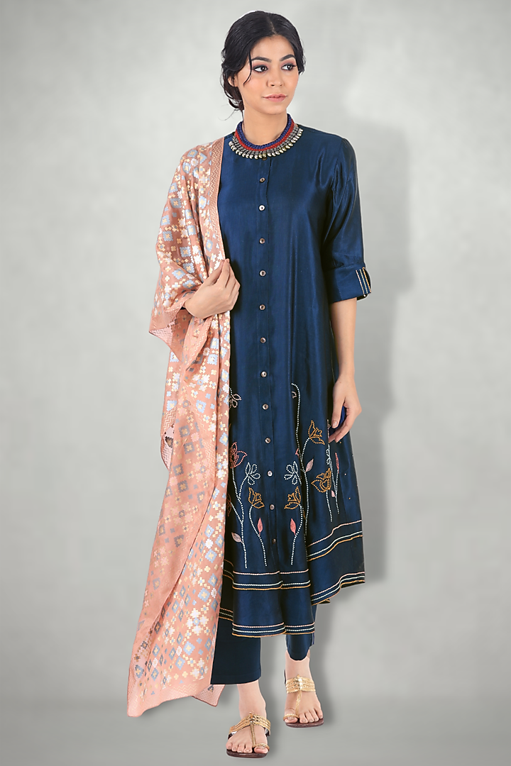 Blue Embroidered Kurta Set by I Am Design at Pernia's Pop Up Shop