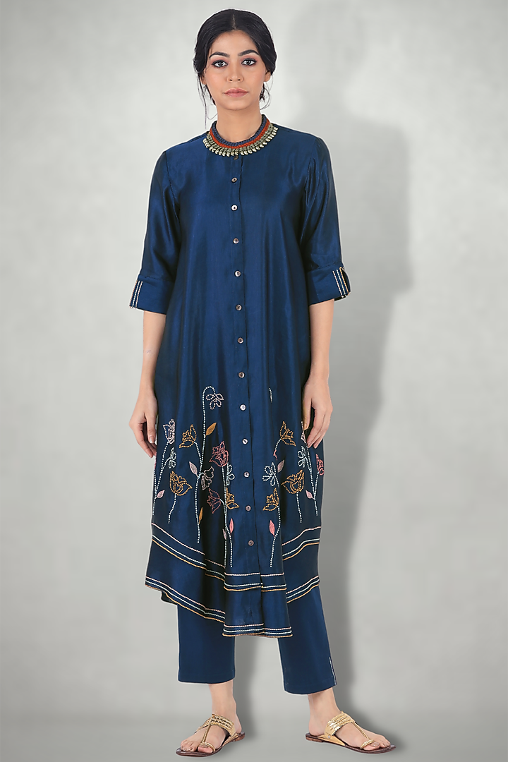 Blue Embroidered Kurta Set by I Am Design at Pernia's Pop Up Shop