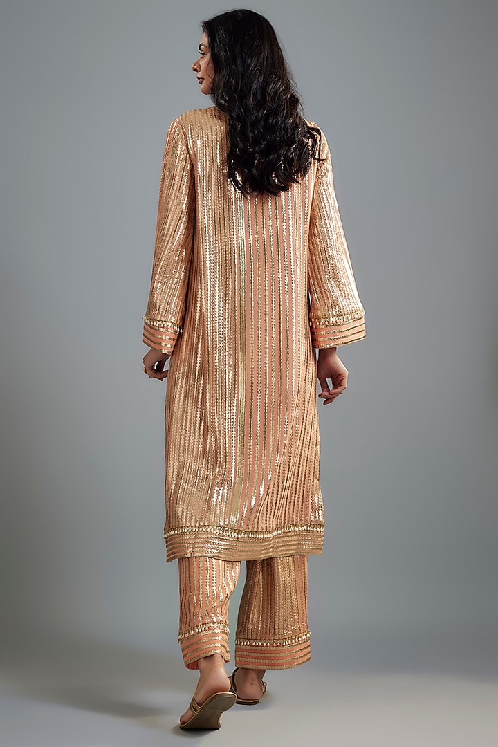 Peach Georgette Hand Embroidered Kurta Set by I AM DESIGN at Pernia's Pop Up Shop