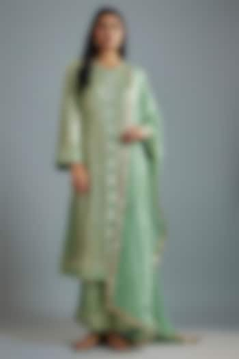 Sea Green Georgette Hand Embroidered Kurta Set by I AM DESIGN at Pernia's Pop Up Shop