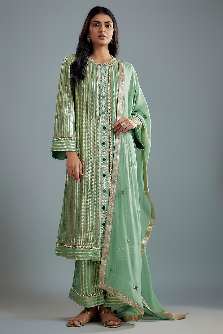 Sea Green Georgette Hand Embroidered Kurta Set by I AM DESIGN at Pernia's Pop Up Shop