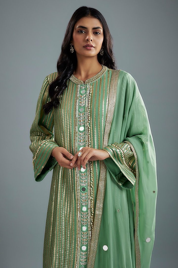Sea Green Georgette Hand Embroidered Kurta Set by I AM DESIGN at Pernia's Pop Up Shop