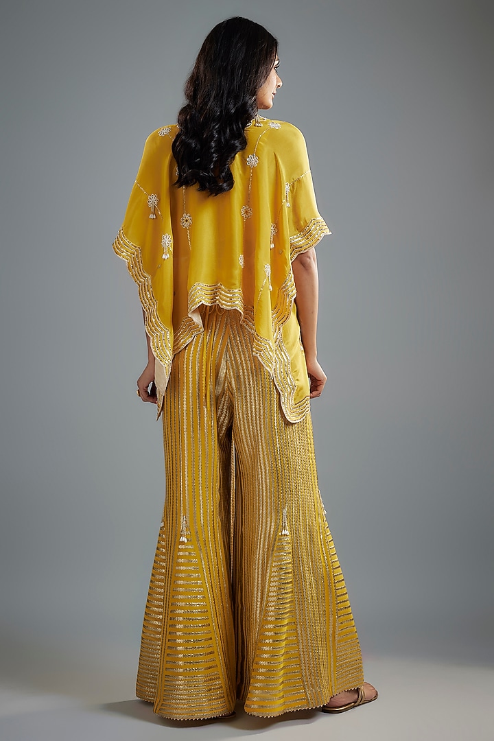 Mustard Georgette Hand Embroidered Kaftan Set by I AM DESIGN at Pernia's Pop Up Shop