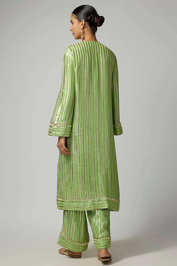 Green Georgette Hand Embroidered Metallic Kurta Set by I AM DESIGN at Pernia's Pop Up Shop